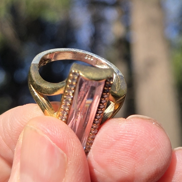 Quartz Baguette 8k & Topaz Sterling & Gold ring Sz8 - Picture 9 of 11